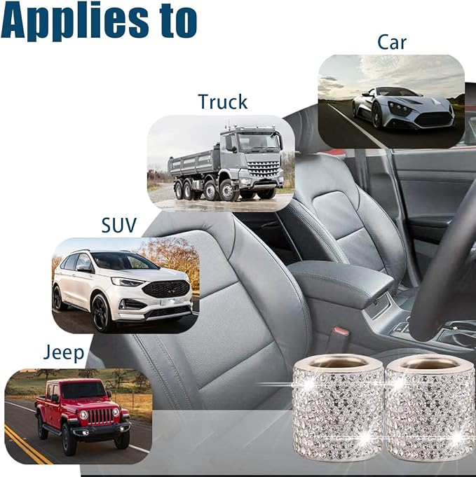 BELOMI 4 Pack Car Headrest Collars, Bling Car Head Rest Collars Rings Decor, Rhinestone Car Head Rest Collars, Diamond Interior Car Seat Accessory (Style 2-White)