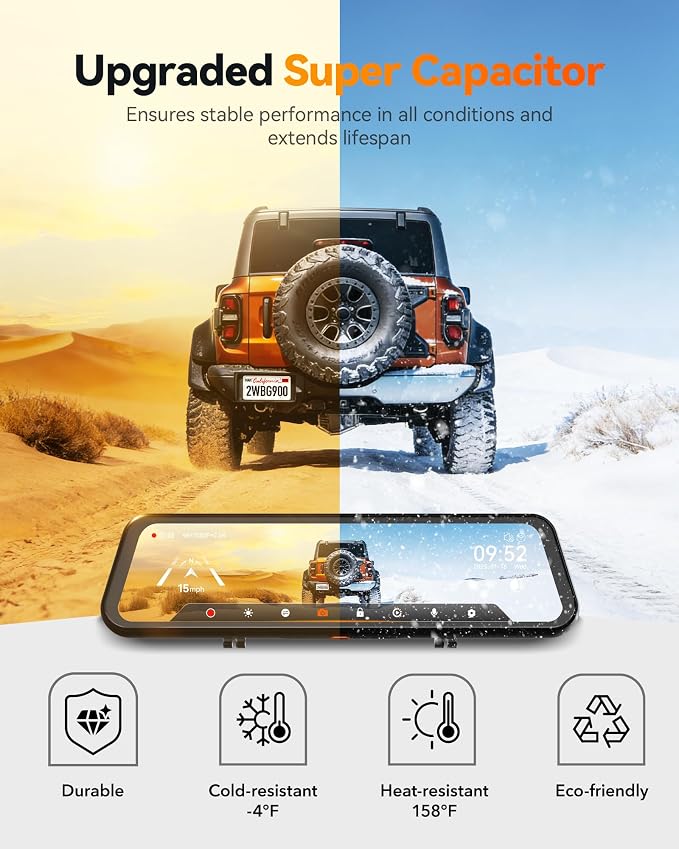 WOLFBOX G900 Tripro Cabin-N 3 Channel 4K Mirror Dash Cam,8MP STARVIS IMX678 | 12'' 4K+1080P+2.5K Front Inside Rear View Mirror Camera,Night Vision,5.8GHz WiFi,Voice Control,GPS,Car Truck SUV,No SD Card