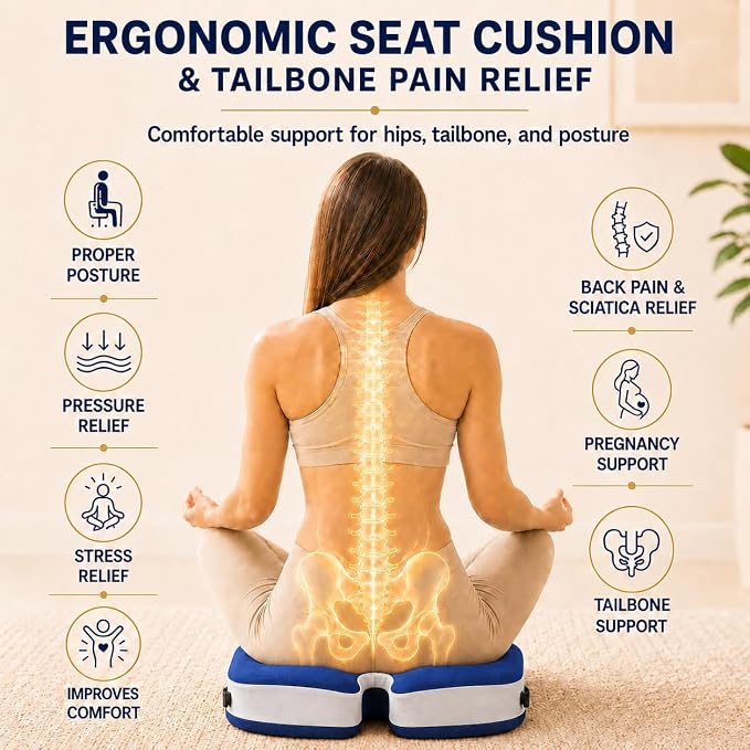 Memory Foam Seat Car Computer Desk Chair Cushion，Cushion For Tailbone Pain Relief Cushion Office Chair Butt Pillow Seat Cushions For Office Chairs Wheelchair Cushion For Long Sitting Back Pain Blue | Suitable for prolonged sitting, relieves tailbone pa...