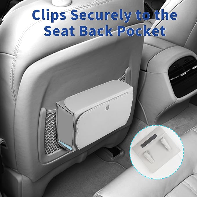 Car PU Leather Clip On Visor Tissue Holder with Mirror Storage Grey | Tissues Box Cover for Sun Visors Large Rectangle Napkin Holder Fit for Various Tissue Sizes Box Organizer for SUV Sedan Truck