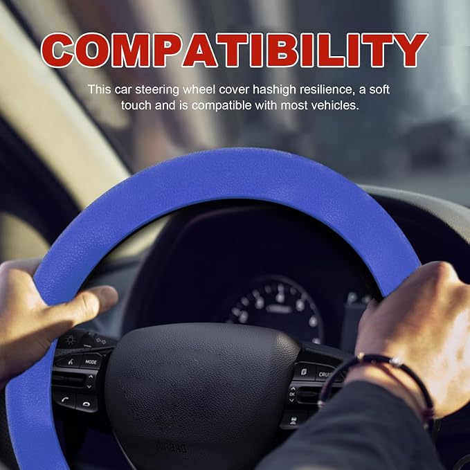 Silicone Steering Wheel Cover - Thicker Universal Stretchy & Anti-Slip Grips, Universal Fit 14"-16" Silicone Steering Wheel Protector for Men and Women, Car Interior Accessory (Blue)