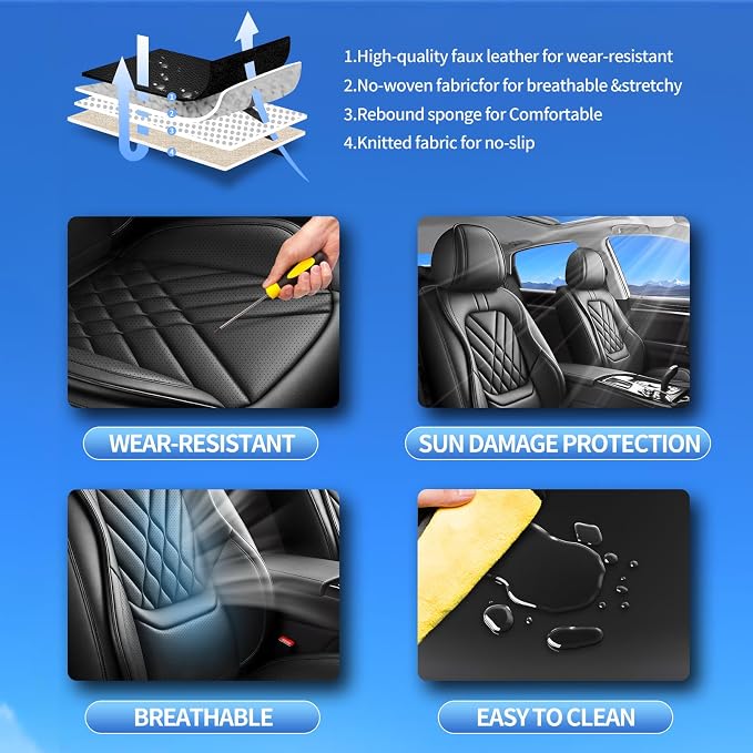Fit Juke Car Seat Covers Compatible with Nissan Juke 2011-2016 2017-Premium Leather,Waterproof,Breathable,Airbag Compatible &All-Weather Seat Cushion Protecto(Full Set,Black)