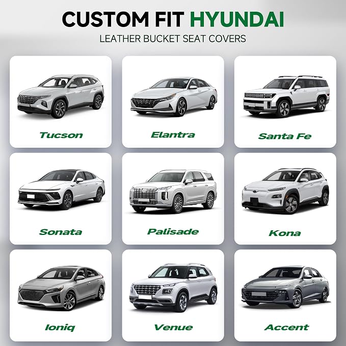 GIANT PANDA Front Seat Covers for Hyundai Sonata Elantra Tucson Santa Fe Accent Kona Palisade Genesis Venue Ioniq, Faux Leather Bucket Seat Cover Fit Hyundai Seat Protectors (Black & Gray) 2-Pack