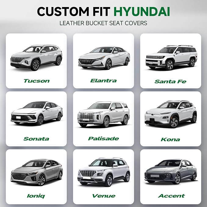 GIANT PANDA Front Seat Covers for Hyundai Sonata Elantra Tucson Santa Fe Accent Kona Palisade Genesis Venue Ioniq, Faux Leather Bucket Seat Cover Fit Hyundai Seat Protectors (Black) 2-Pack