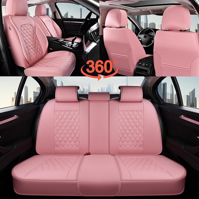 Coverado Rear Seat Covers, Stylish Waterproof Faux Leather Rear Protectors for Sedan SUV Truck, Luxury Fashion Interior – Pink