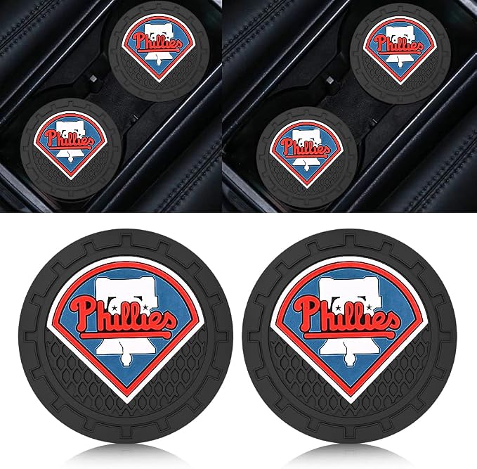 Silicone Phillies Car Cup Holder Coasters,Baseball Fans Car Coasters for Phila Phillies Fans, Non-Slip Universal Fit Cup Holder Insert