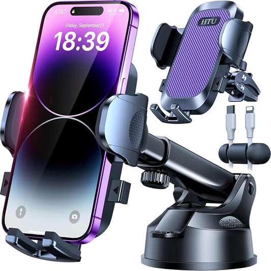 HTU Car Phone Holder【2026 Upgraded 100+LBS Suction & Safety Cert】 Cell Phone Car Mount for Truck Heavy Duty Phone Holder for Dashboard/Windshield/Vent for iPhone 17 16 Pro Max, Purple