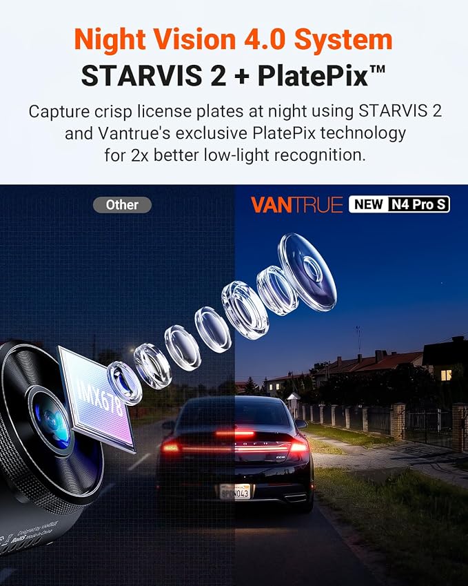 Vantrue New N4 Pro S 4K 3 Channel Dash Cam, Triple STARVIS 2 Dash Camera for Cars, 4K+1080P+2.5K Front and Rear Inside, HDR IR Night Vision, 24/7 Buffered Parking Mode, GPS, Wi-Fi, Support 1TB (RC18)