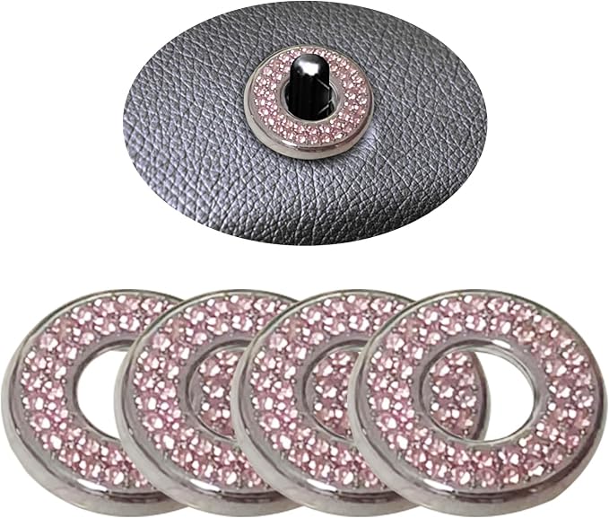 1 Pack 4 Pcs Bling Car Inner Door Lock Covers, Car Bling Accessories For Women Rhinestone, Rhinestones Pull Rod Bolt Decoration Covers Compatible With Mercedes-Benz A,B,C,D,E Class, Gla ,Glc (Pink)