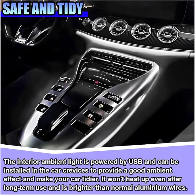 ZIMISI EL Wire Car Interior LED Strip Lights, Neon Light Strip (White) | 5V 16FT Car Ambient Lighting Decorations with Sewing Edge, USB Electroluminescent Car Interior Lights with Fuse Protection