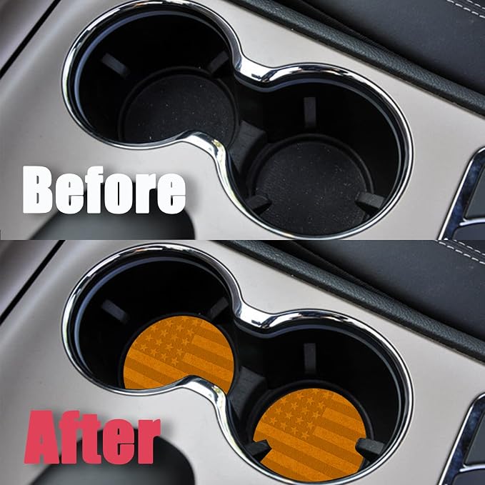 2 Pack Car Cup Holder Coaster, 2.9 Inch Anti Slip Shockproof Car Cup Holders Coasters for Car Interior Accessories for Women Men (Yellow Flag)