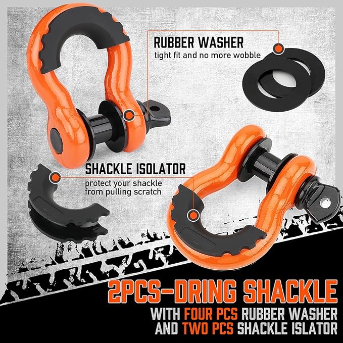 HORUSDY Nylon Heavy Duty Tow Strap Recovery Strap with Hooks 3" x 30Ft - 35,000 LBS Break Strength, 3/4 D Ring Shackles (2pcs), Recover Your Vehicle Stuck in Mud/Snow