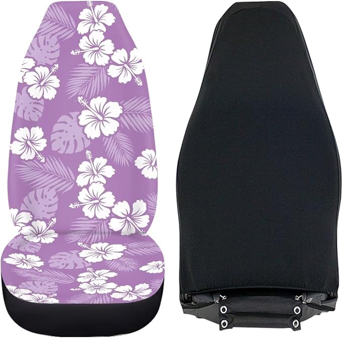 Hawaiian Florals Front Car Seat Cover Hibiscus Automobile Front Seat Covers Set of 2 Stretch Polyester Fabric Cover Universal Fit for Cars SUV Sedans