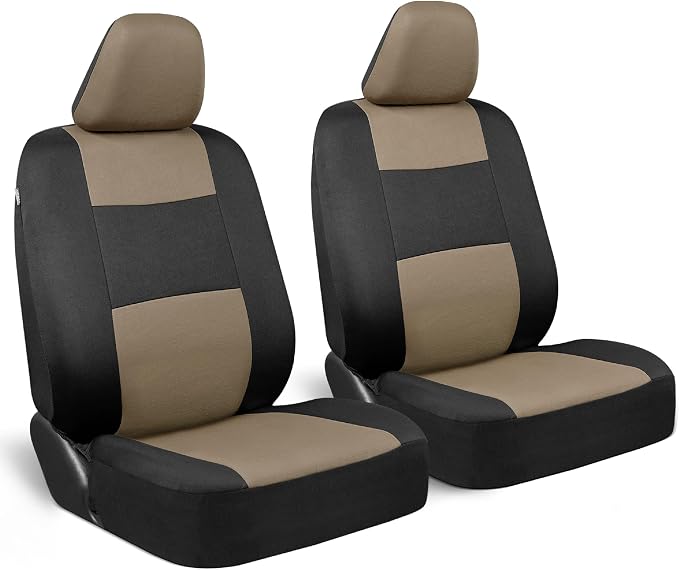 BDK PolyPro 2-Pack Front Car Seat Covers Set in Beige/Black - Front Seat Covers for Cars Trucks Vans SUVs Sedans, Easy to Install Front Car Seat Cover Protection, Universal Fit Car Accessories