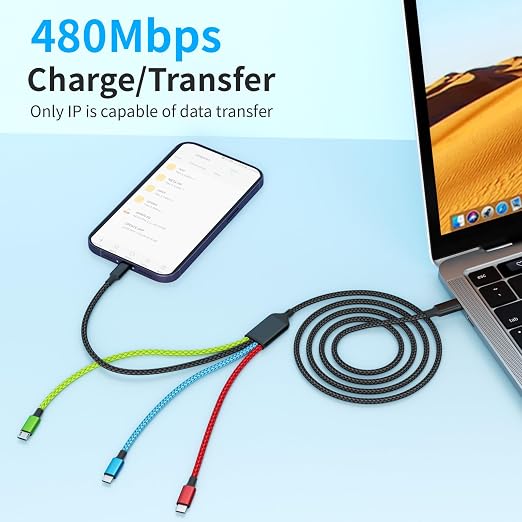 USB C Multi Charging Cable, 4 in 1 Charging Cords with Dual USB C Ports | USB C Input with IP, Dual USB C & Micro Ports, Nylon Braided Phone Charger for Multiple Devices, Travel Essentials