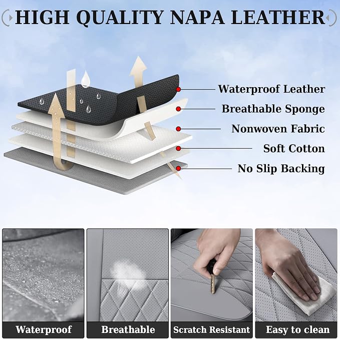 Coverado Tacoma Leather Seat Covers, Front Car Seat Covers Custom Fit for 2016-2023 Toyota Tacoma Double & Crew Cab, Covers Seat Protector for Tacoma Accessories (Gray)