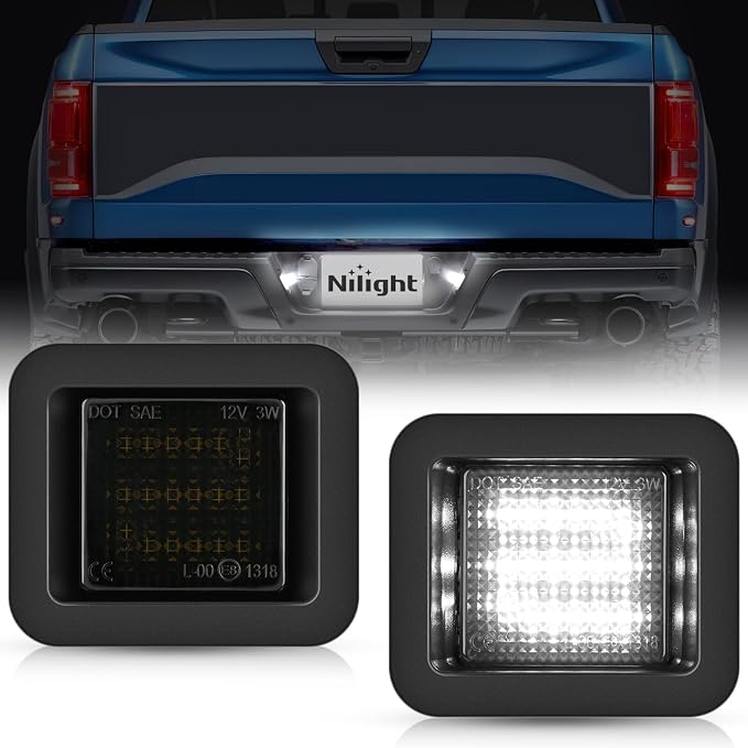 Nilight License Plate Lights Compatible with 2015 2016 2017 2018 2019 2020 Ford F150 Raptor Smoke Lens Black Housing 6000K White 2PCS Pack