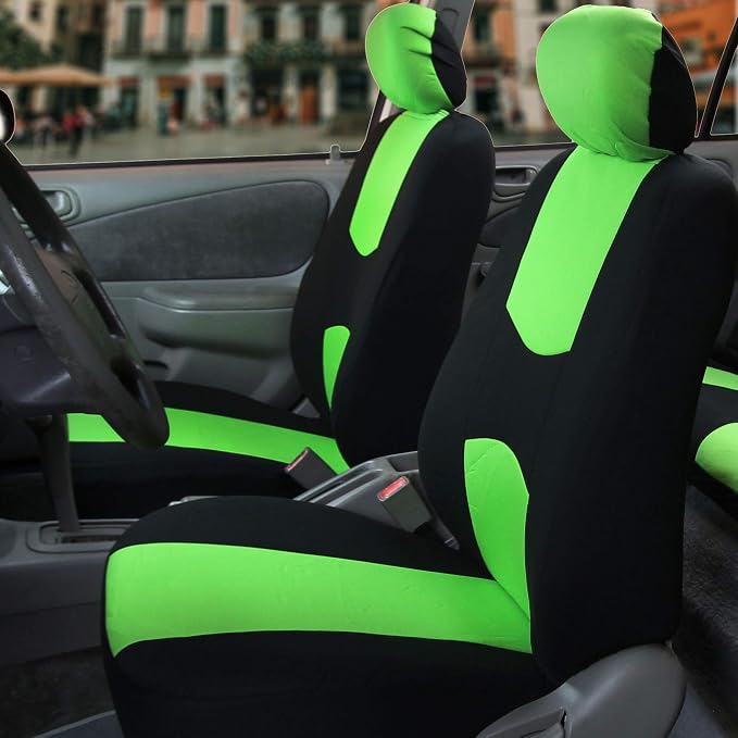 FH Group Car Seat Covers Front Set in Cloth-Car Seat Covers for Low Back Car Seats with Removable Headrest,Universal Fit,Automotive Seat Covers,Washable Car Seat Cover for SUV,Sedan,Van Green