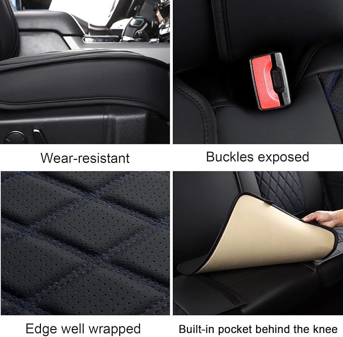 MIROZO 2PCS Front Seat Covers,Waterproof Car Seat Cover Blue Vehicle Cushion Cover Breathable Fit for Most Sedan, Truck and SUV (Black and Blue,2PCS)