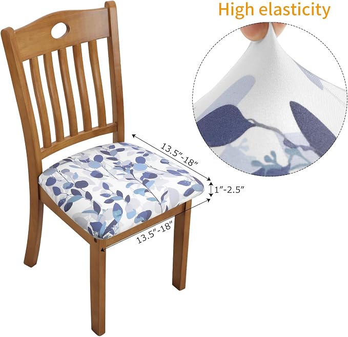 Fuloon Stretch Seat Cushion Covers 4 PCS, Washable Chair Seat Slipcover Chair Cover Dining Room for Hotel, Ceremony, Banquet Wedding Party (F-Grey Blue, 4)