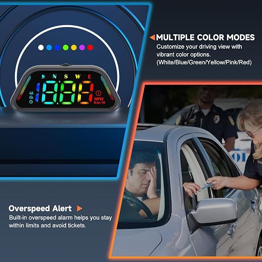 Color Digital Speedometer Heads Up Display for Vehicles,Multiple Color Options, Real-Time Speed, Auto Brightness, Overspeed Alert,360-degree Bracket,Plug and Play,Suitable for All Cars ﻿