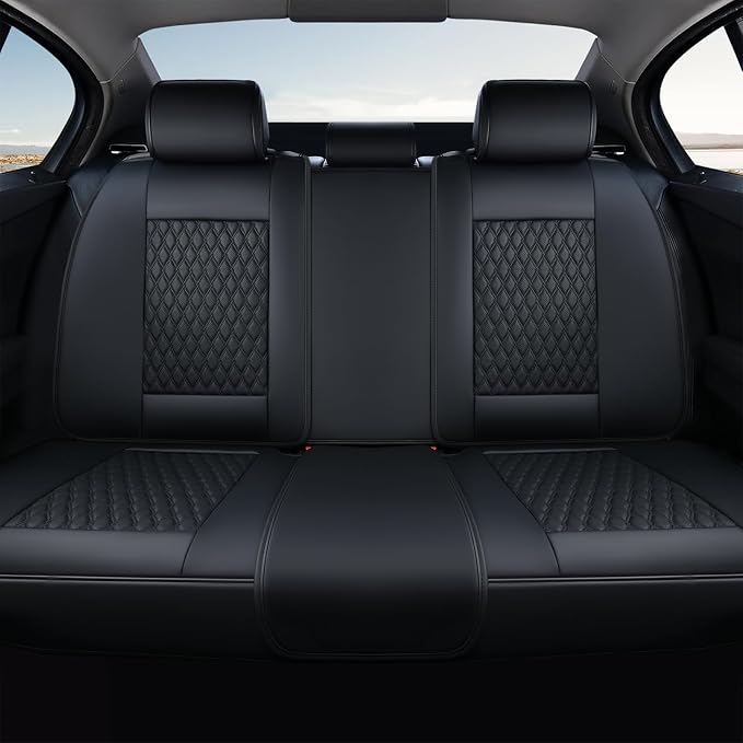 Coverado Rear Seat Covers, Leather Seat Cover for Car, Universal Waterproof Automotive Seat Cushion Protector for Most Cars Trucks SUV (Black)
