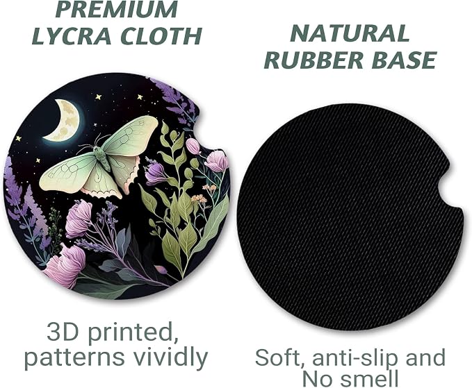 Yonlevres Car Coasters for Cup Holders，2.75" Anti Slip Rubber Mat with A Finger Notch, 2 Pack Car Cup Holder Coasters for Car Interior Accessories for Women Men Butterfly