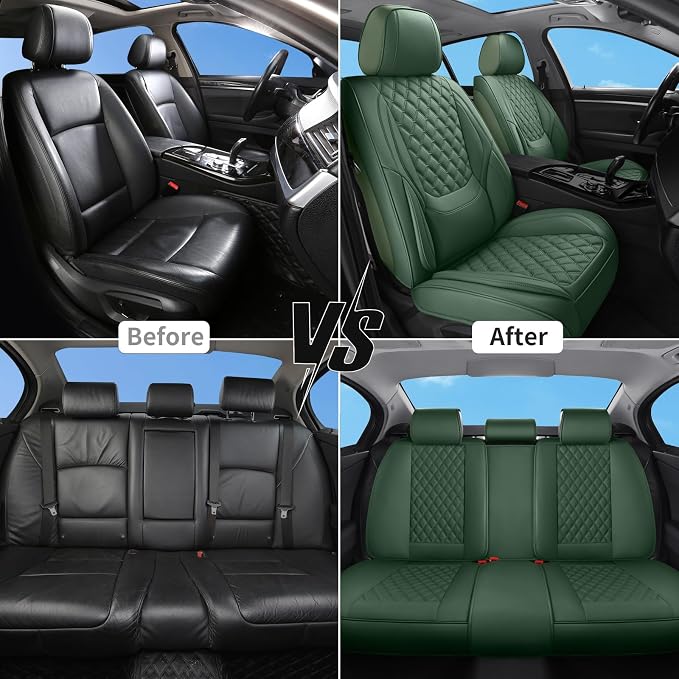 Car Seat Covers Full Set,5 Seat Leather Seat Covers for Cars,Front Seats and Back Seat Cover,Waterproof Car Seat Cushion Protectors,Universal Fit for Most Cars SUV Trucks (Green, Full Set)