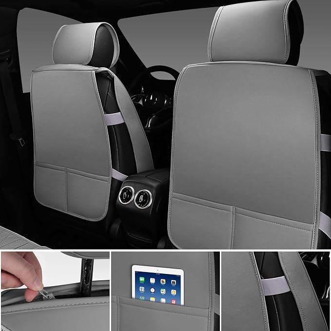 CAR PASS Gray Leather Bling Car Seat Covers Full Set, Luxury Microfiber Nappa PU Cushioned, Waterproof Anti-Slip Universal Fit for Auto SUV Sedan Sparkly Glitter Shining Rhinestone, Gray Diamond