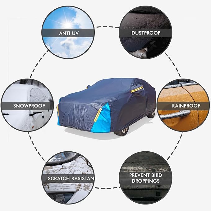 Car Cover Waterproof All Weather, 6 Layers Outdoor Full Exterior Cover Rain Sun UV Snowproof Protection with Zipper Cotton, Mirror Pocket for Honda CR-V