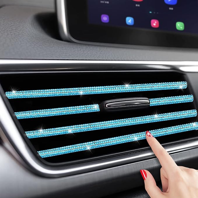 INSAUTO Bling Car Vent Outlet Trim,Bling Car Accessories for Women, 10pcs Rhinestone Bling Car Air Conditioner Vent Decoration Strips(Blue)