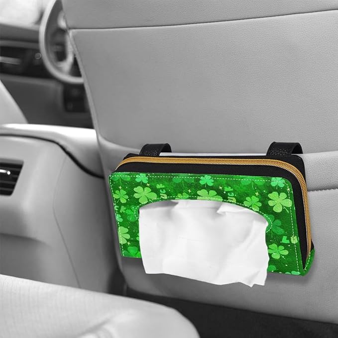 Four Leaves Print Car Sun Visor Napkin Holder U Leather Backseat Visor Tissue Holder Visor Backseat Tissue Case Accessories