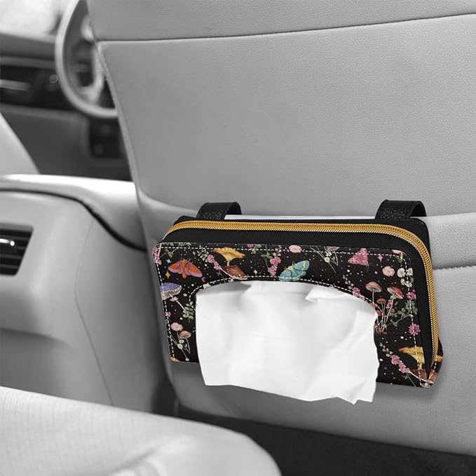 Mushroom Print PU Leather Car Tissue Holder for Car Car Visor Accessories Universal Visor Tissue Holder Napkin Holder for Sedans SU