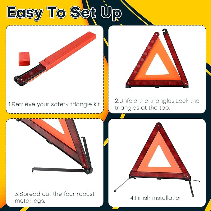 5 Pack Reflective Safety Triangle Kit | Emergency Warning Triangles with Storage Case, Roadside Reflective Early Warning Sign for Vehicles Breakdown (5 Pack)