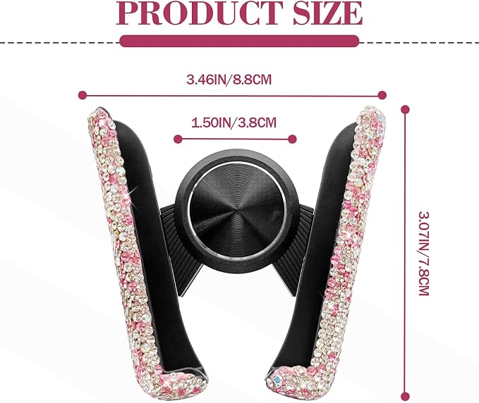 Bling Rhinestone Car Phone Holder, Mini Universal 360° Adjustable Auto Mount For Dash & Air Vent, Crystal Car Accessories For Women & Girls (Pink)