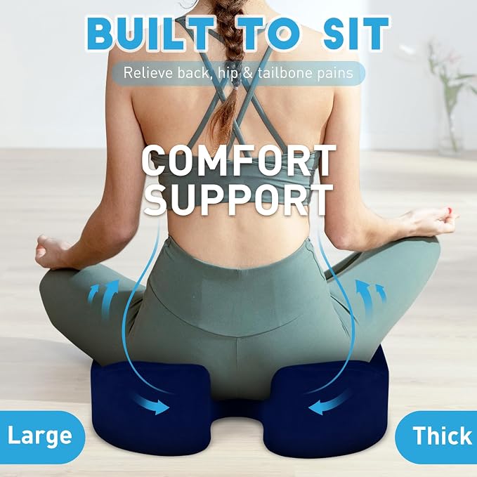 BlissTrends Extra Thick Seat Cushion for Office Chair & Car Seat, Blue | Tailbone & Sciatica Relief, Ergonomic Support, High-Density Memory Foam, Comfort for Extended Sitting