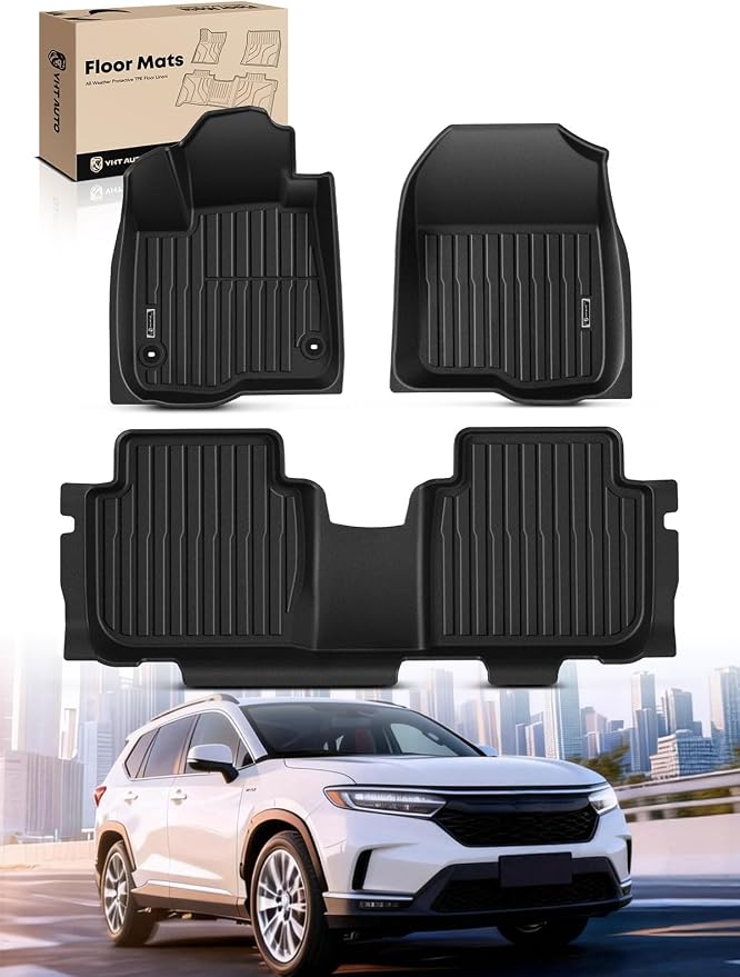 YHTAUTO Automotive Floor Mats Compatible with Honda CR-V CRV 2023-2026 (Include Hybrid), TPE All Weather Car Mats Waterproof Anti-Slip Odorless Floor Liner, 1st & 2nd Row, Set of 3