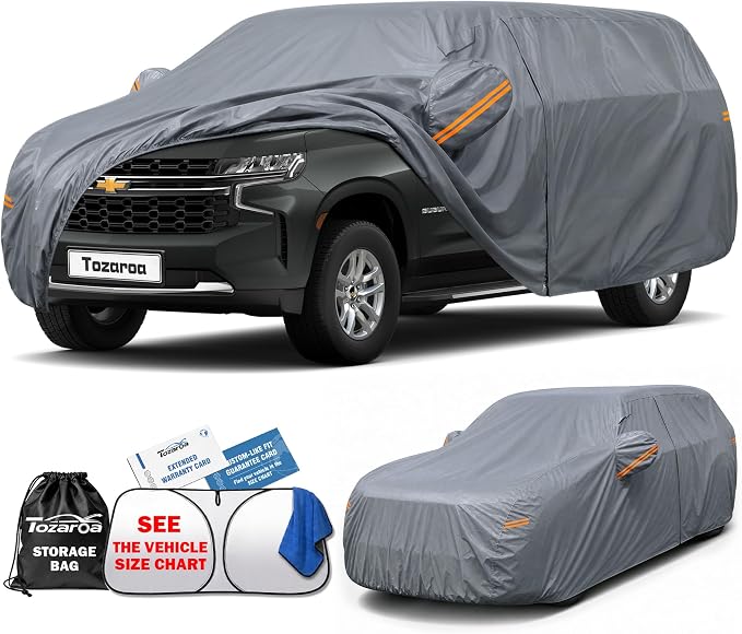 SUV Cover Waterproof All-Weather,Outdoor Full Exterior Car Covers Custom Fit for Chevrolet Express Suburban,Ford Excursion,GMC Yukon XL,Jeep Wagoneer,Grand Wagoneer,etc Size S5(See SizeChart)