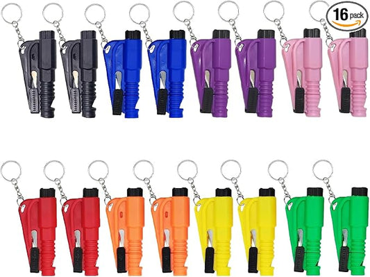 16Pcs Car Window Breaker Seatbelt Cutter Keychain, 3 in 1 Emergency Escape Tool | Glass Breaker and Seatblt Cutter for Car