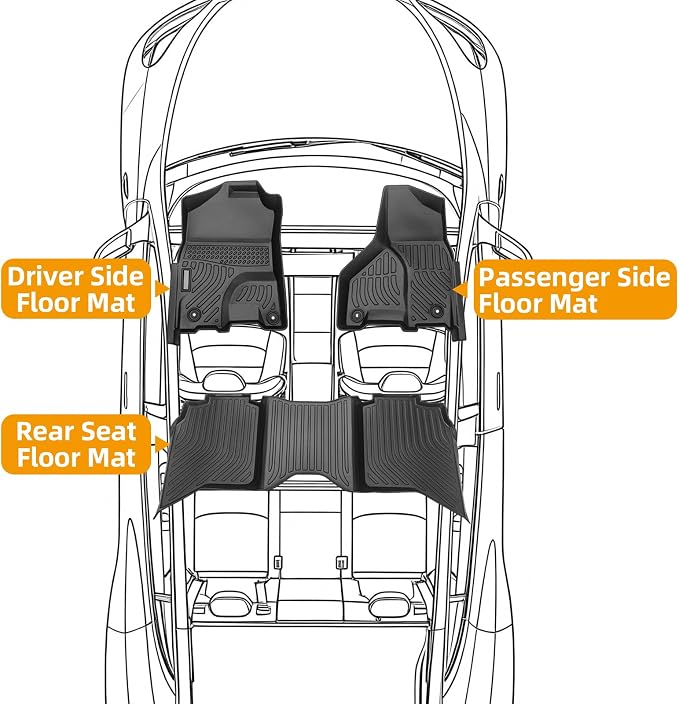 Floor Mats for Ram 1500/2500/3500 Crew Cab 2013-2018 | for Dodge Ram 1500 Classic Crew Cab 2019-2024 TPE Floor Mats, 1st & 2nd Row Non-Slip Summer Winter Floor Liners Accessories