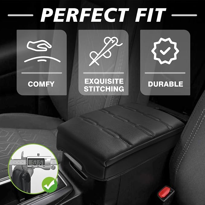 Muslogy Center Console Armrest Cover Fit for Toyota Tacoma 2016-2023 Accessories, Comfort Armrest Pad Console Lid Cushion Vegan Leather 1-Inch Extra Thick