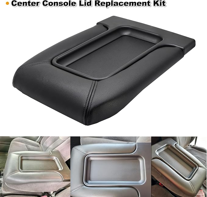 NHILES Center Console Lid Compatible with 1999-2007 Silverado Sierra | Fits 1999-2007 Avalanche Suburban Yukon Tahoe, Replaces OEM 19127364 19127365 19127366, Leather Cover, Black