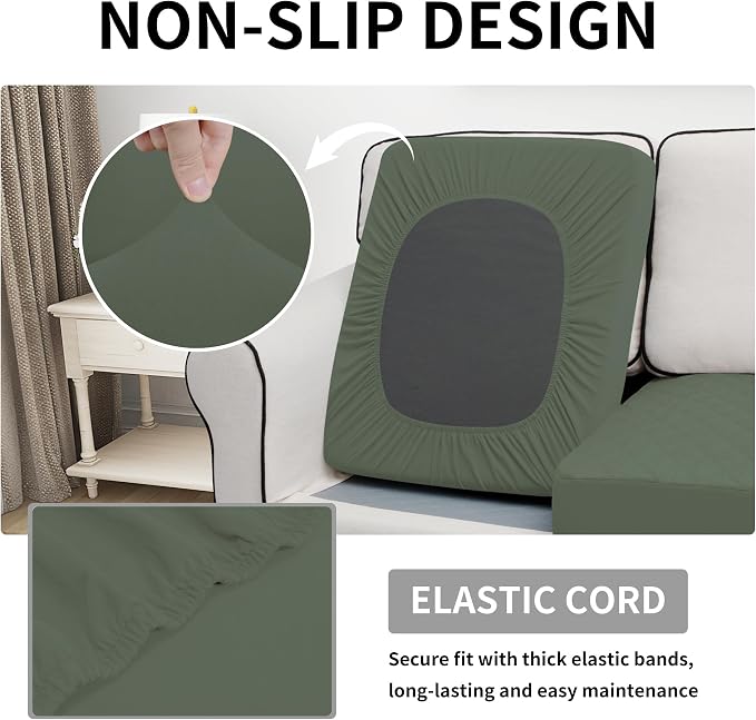 Easy-Going Waterproof Chair Cushion Cover, Non-Slip Leakproof Sofa Seat Cushion Slipcovers, Quilted and Stretch Furniture Protector for Dogs, Pets (1-Piece Chair Cushion, Grayish Green)