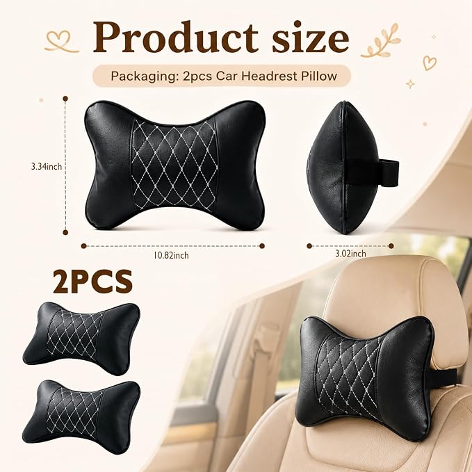 2PCS Car Headrest Pillow,Ergonomically Designed Car Neck Pillows with Diamond Pattern,Adjustable Head Rest Pillow for Cars for Driving Travel,Neck Fatigue and Pain Relief
