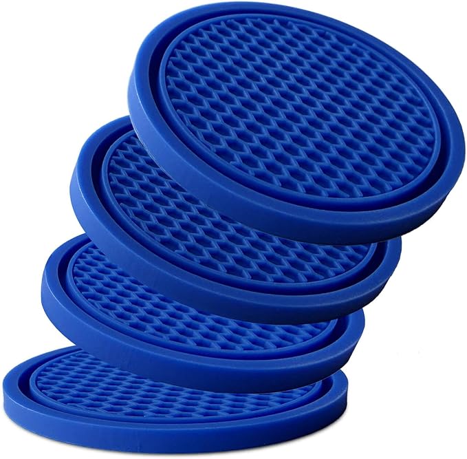 Car Cup Holder Coaster 4 Pack - Non Slip & Shockproof,Flexible PVC Rubber Insert for Car/Truck/SUV/Van (2.75"x0.2") Universal Fit Auto Cup Holders Accessories for Women and Man (Blue)