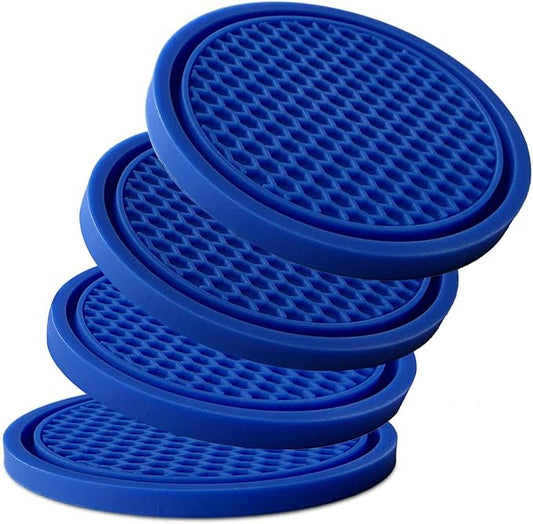 Car Cup Holder Coaster 4 Pack - Non Slip & Shockproof,Flexible PVC Rubber Insert for Car/Truck/SUV/Van (2.75"x0.2") Universal Fit Auto Cup Holders Accessories for Women and Man (Blue)
