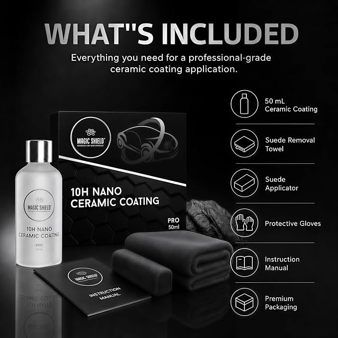 Magic Shield Ceramic Coating PRO 10H - Self-Healing | Long lasting for 2 cars+ | Advanced SiO2 Protection | Easy Application | Candy-Like Gloss | Perfect for Cars, Motorcycles, RVs, and Boats (50ml)