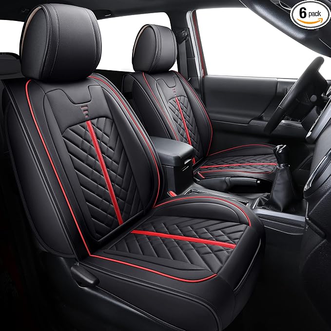 Tomatoman Tacoma Seat Covers Compatible with Toyota Tacoma 2005-2024 2025 2026 Truck Access Crew Double Extended Cab TRD Sport Offroad Limited SR5 V6 Airbag Compatible Car Cushions(Full Set/Black-Red)