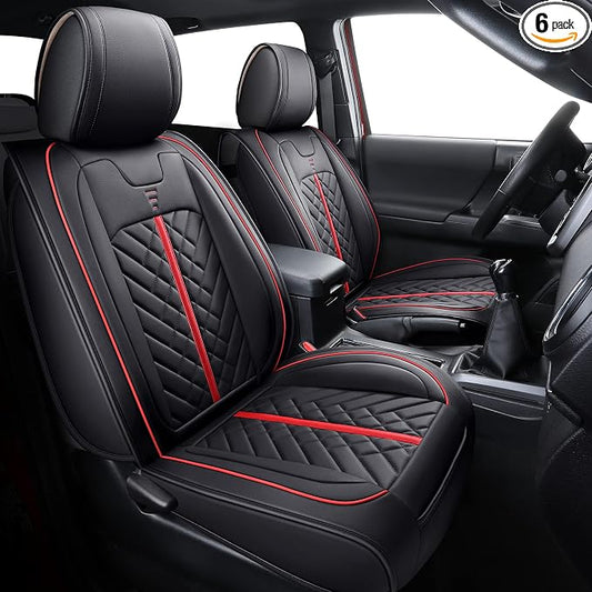 Tomatoman Tacoma Seat Covers Compatible with Toyota Tacoma 2005-2024 2025 2026 Truck Access Crew Double Extended Cab TRD Sport Offroad Limited SR5 V6 Airbag Compatible Car Cushions(Full Set/Black-Red)