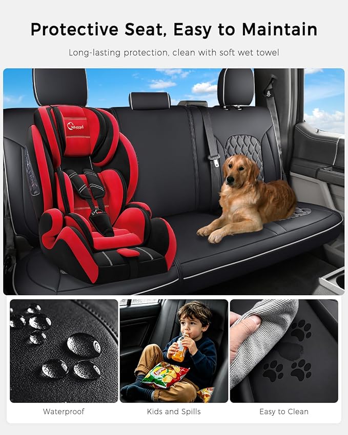 Huidasource Rear Car Seat Covers Fit for Toyota Tacoma 2016-2023 Double & Crew Cab SR SR5 Limited TRD Sport/Pro/Off Road, Split Rear Bench Back Row Leather Seat Cover (Back Row/Black&White)